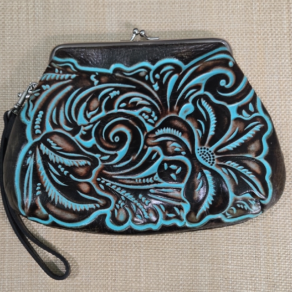 Patricia Nash Brown and Blue Embossed Floral Clutch - Picture 9 of 9